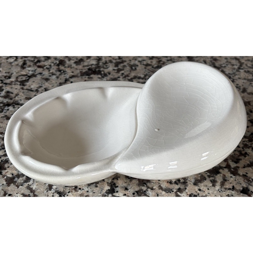 Vtg Yin Yang Amoeba Ashtray w Lidded Cigarette Match Holder White MCM Ceramic